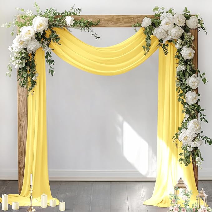 Socomi Wedding Arch Draping Fabric 1 Panel 29" x 19Ft Sheer Chiffon Curtain Drapes 6 Yards for Wedding Ceremony Birthday Party Decoration Yellow Gold