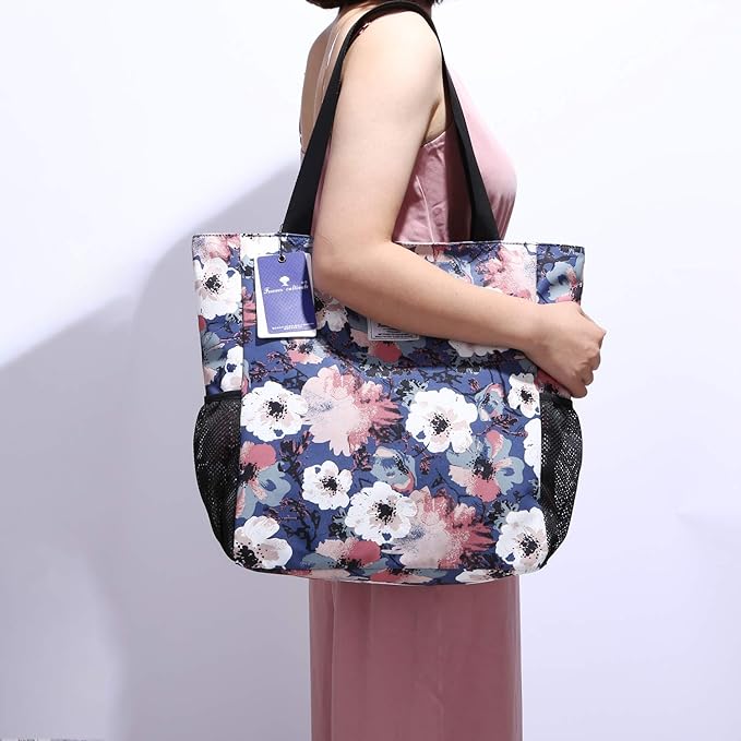 ESVAN Original Floral Water Resistant Large Tote Bag Shoulder Bag for Gym Beach Travel Daily Bags Upgraded