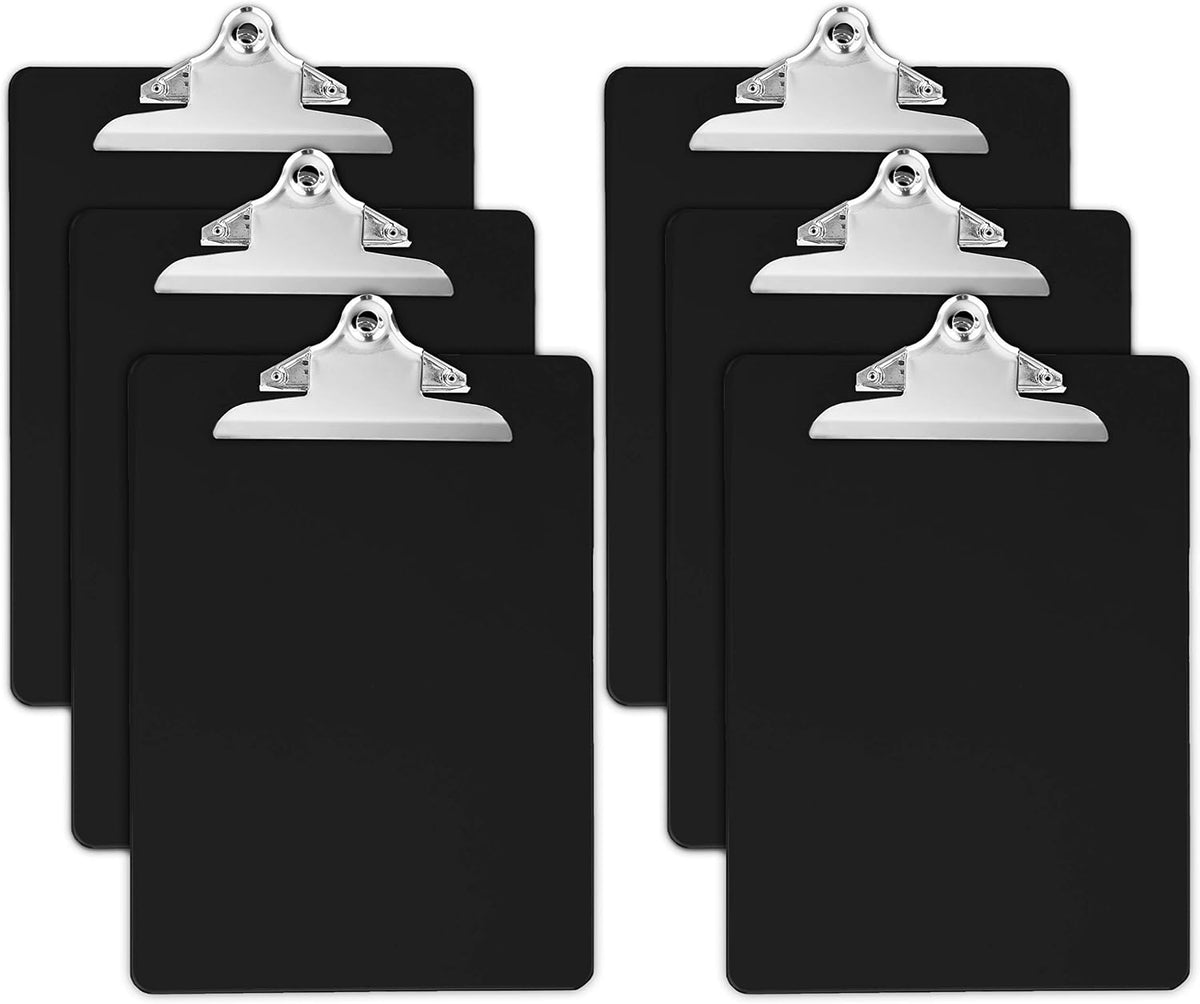 Black Plastic Clipboards (Set of 6) Multipack - 12.5x9 Inch Black Clipboard with 100 Sheets Holding Capacity Butterfly Clip | Colored Acrylic Clip Boards in Bulk | Office, Classroom, School Supplies