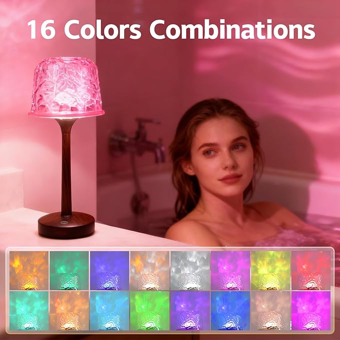 Shower Light, Spa-Like Waterproof Bathroom Shower Lamp with 16 Color Ocean Wave Projector, Rechargeable Cordless Light with Touch & Remote Control, Bathroom Lamp for Inside Shower & Bathtub
