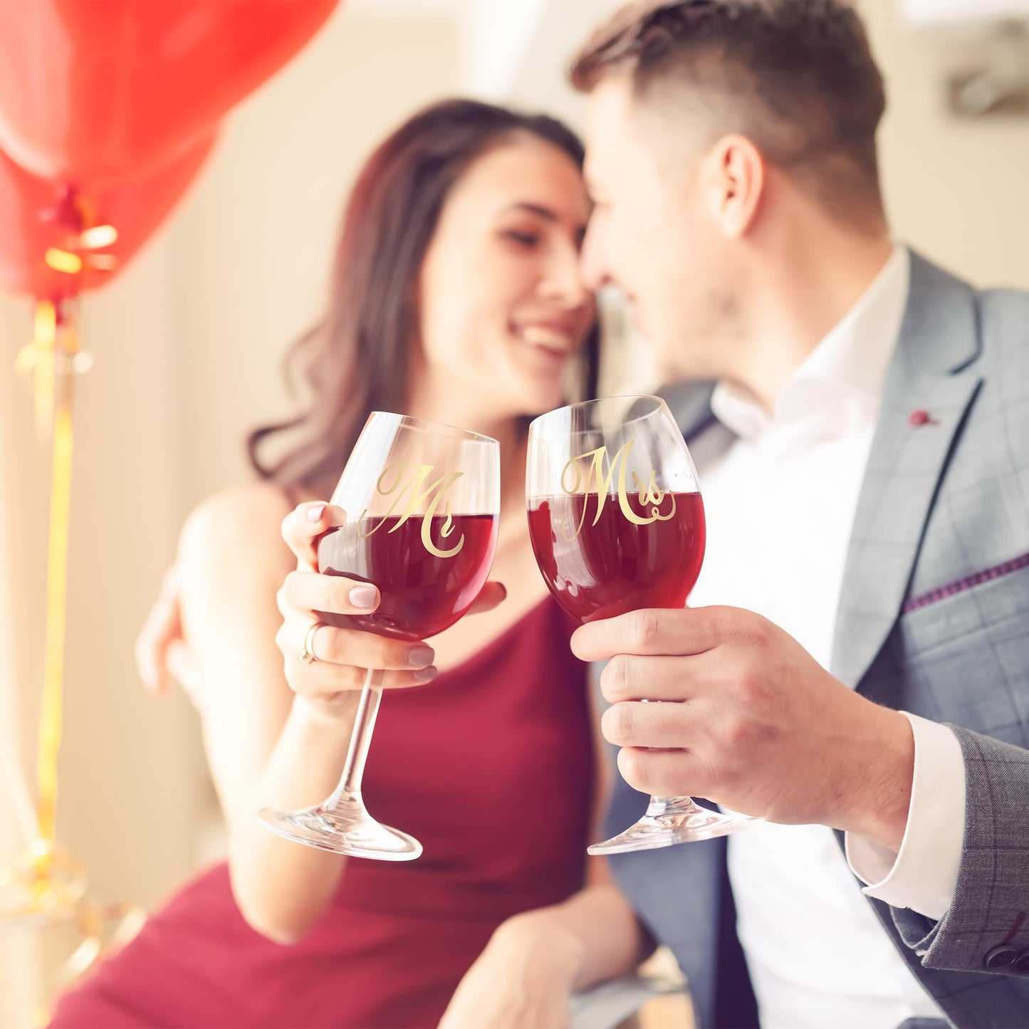 LOMEVE Mr and Mrs Engagement Gifts for Couples, Bridal Shower Gift, Wedding Gifts for Newlywed - Wine Glasses Set of 2, Wine Stopper and Opener, Wine Bag, Scented Candle, Engraved Wooden Keepsake Box
