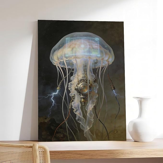 Framed Fantasy Wall Art for Living Room TV Wall Futuristic Tech Inspired Home Decor 20x30inch(50x75cm)