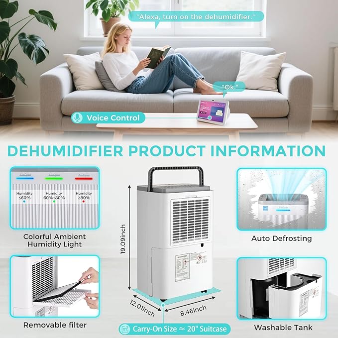 4500 Sq.Ft Most Efficient Energy Star 2025 Dehumidifier for Basement, Max 65 Pint Smart Dehumidifier with WiFi Intelligent Humidity Control,Air Purifier HEPA Filter for Home,Garage,RV