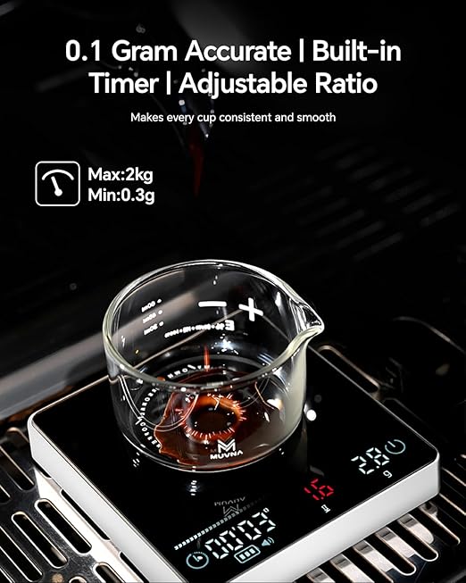 Digital Mini Coffee Scale with Timer - Mini Espresso Scale with Flow Rate Indicator & Brew Ratio, 4 Smart Modes Rechargeable 2kg/0.1g Precision Scale for Pour Over, Kitchen, Matcha, White