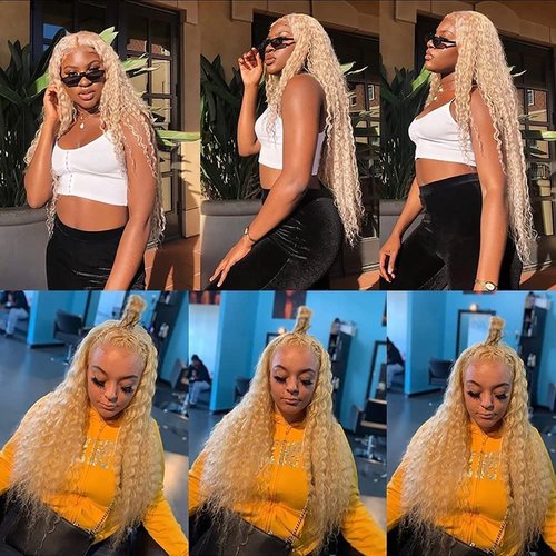 Habiliana Human Hair Bundles 16 18 20 Inch Blonde 613 Deep Wave Bundles Human Hair 100% Unprocessed Soft Sewn In with Double Drown Weft for Black Women