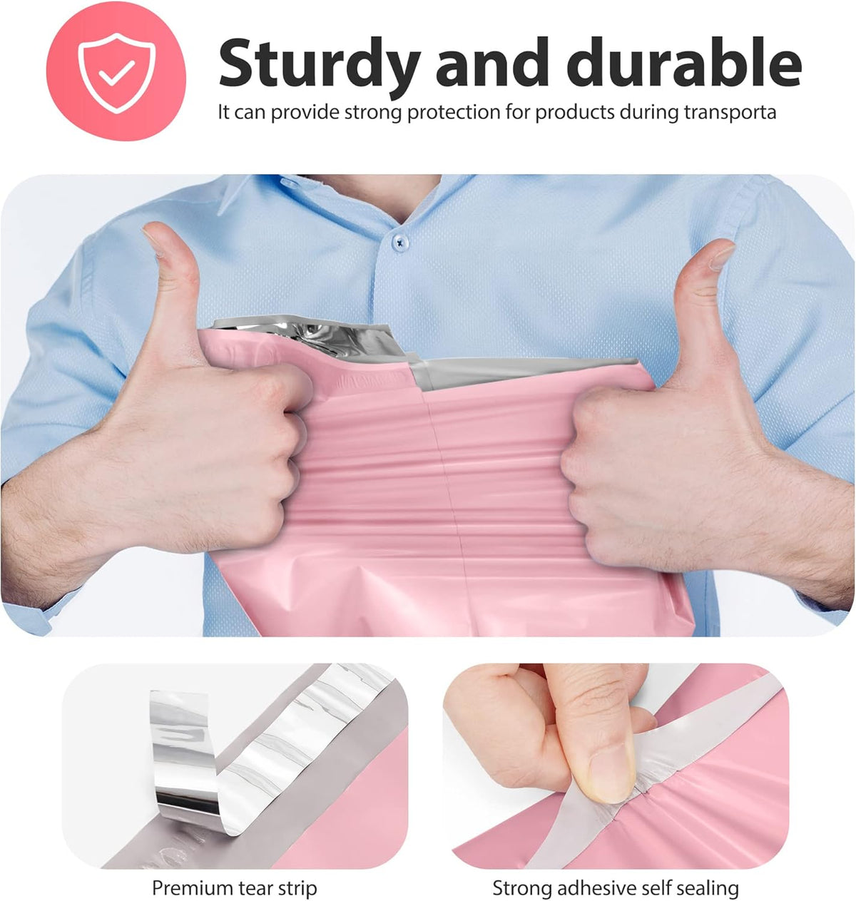 Fuxury 200Pcs 12X15.5" Pink Poly Mailers,Shipping Bags Bulk for Clothes, Plastic Mailing Envelopes for Small Business, Self Sealing Packaging Poly Bag Mailer, Keep Items Safe & Protected