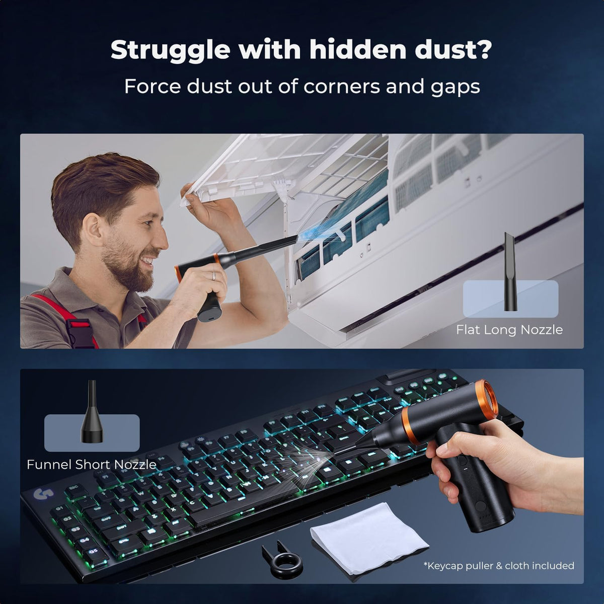 K&F Concept Electric Compressed Air Duster|300000RPM Vacuum Cleaner|3 Gear Adjustable|Super Wind Power| Rechargeable Brushless Motor|for Deep Computer Clean, Keyboard, Car, Home,Outdoor