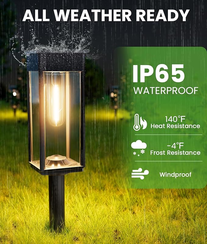 Solar Lights Outdoor, Bright Solar Pathway Lights Waterproof IP65, 4 Pack Warm Color Solar Path Lights for Yard, Landscape, Lawn, Patio, Walkway, Driveway, Garden Decoration