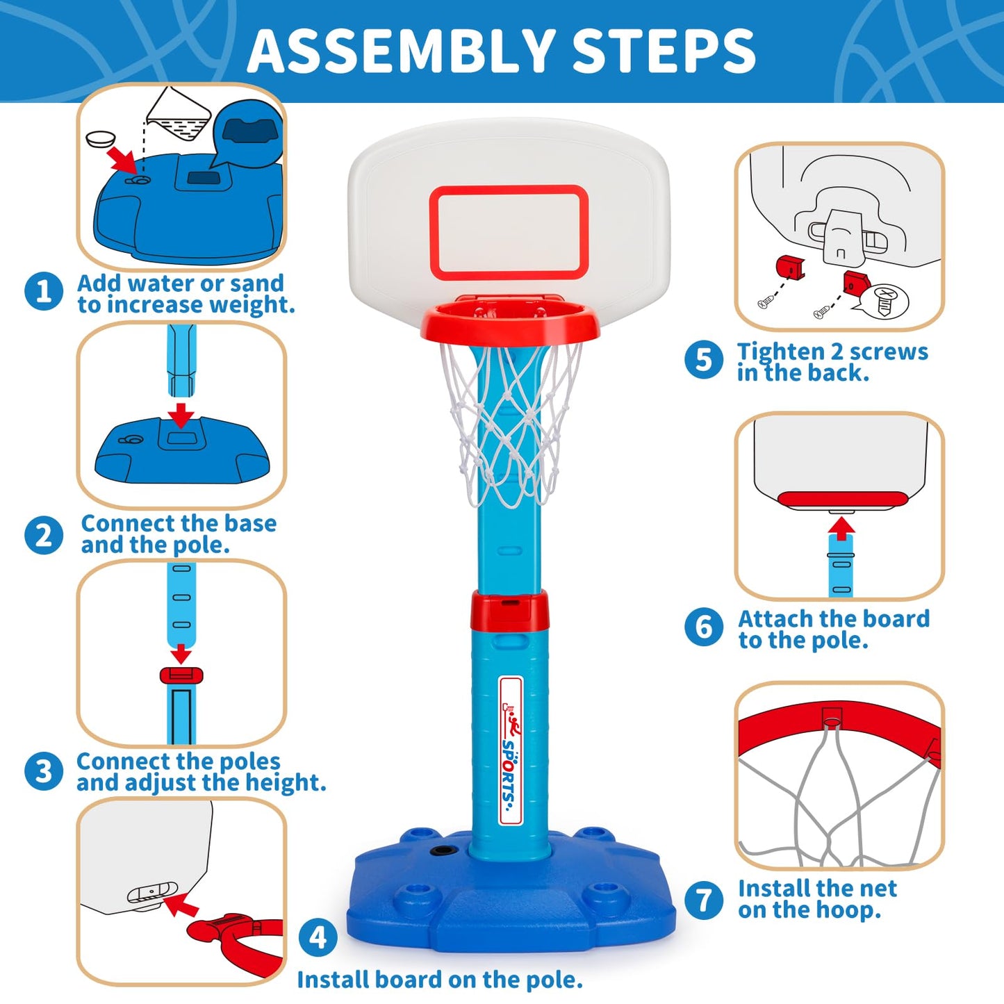 Toddler Basketball Hoop Indoor for Age 1-3, Adjustable Kids Basketball Hoops, Mini Basketball Hoop with 3 Balls for Outdoor Poolside, Birthday Christmas Sport Toys Gift for Baby Boys Girls Age 1 2 3 4