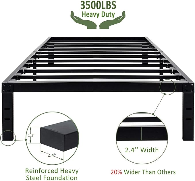 45MinST 14 Inch Reinforced Platform Bed Frame/3500lbs Heavy Duty/Easy Assembly Mattress Foundation/Steel Slat/Noise Free/No Box Spring Needed, Twin