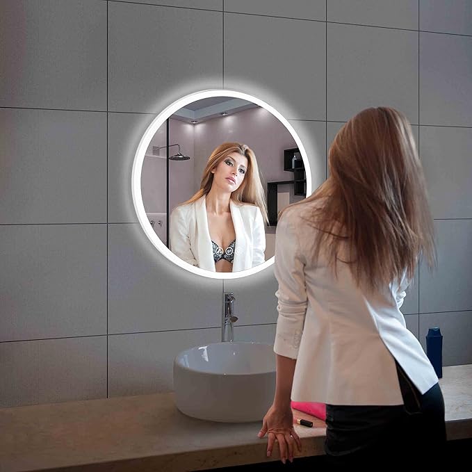 Blossom 24 Inch Large Modern LED Round Bathroom Vanity Mirror, Color Temperature Adjustable, Anti-Fog Dimmable Lights, Easy to Install, Wall Mounted Makeup Mirror with Smart Touch Button