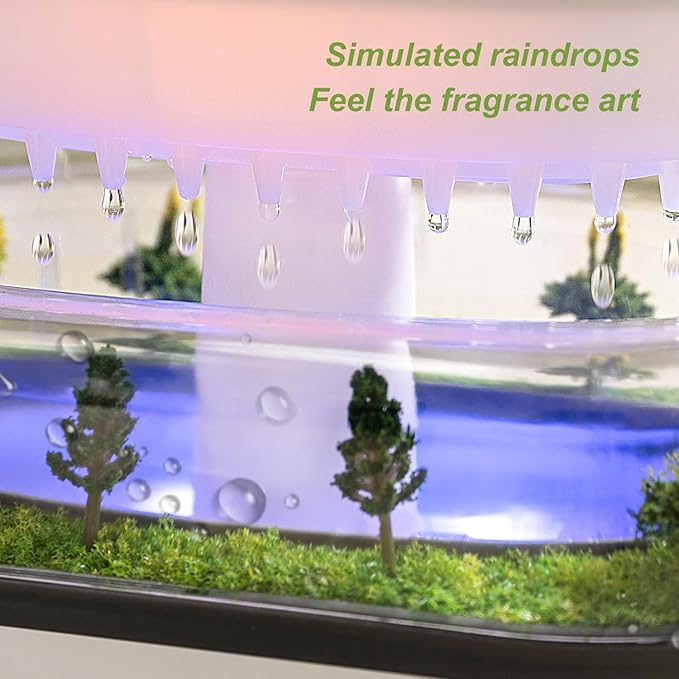 Rain Diffuser 250ML Essential Oil Diffuser, Cloud Humidifier Rain Water Drip Humidifier with Drip Music Micro Landscape Ultrasonic Diffuser for Bedroom (White)