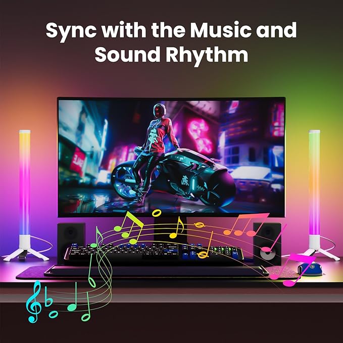 TJOY 360° Smart Light Bars, LED Game Desk Lights, TV Monitor Backlight with Music Sync, RGB Light Bar with Remote Control, Ambient Lighting for PC, Table, Gaming Room(White,Plastic Material)