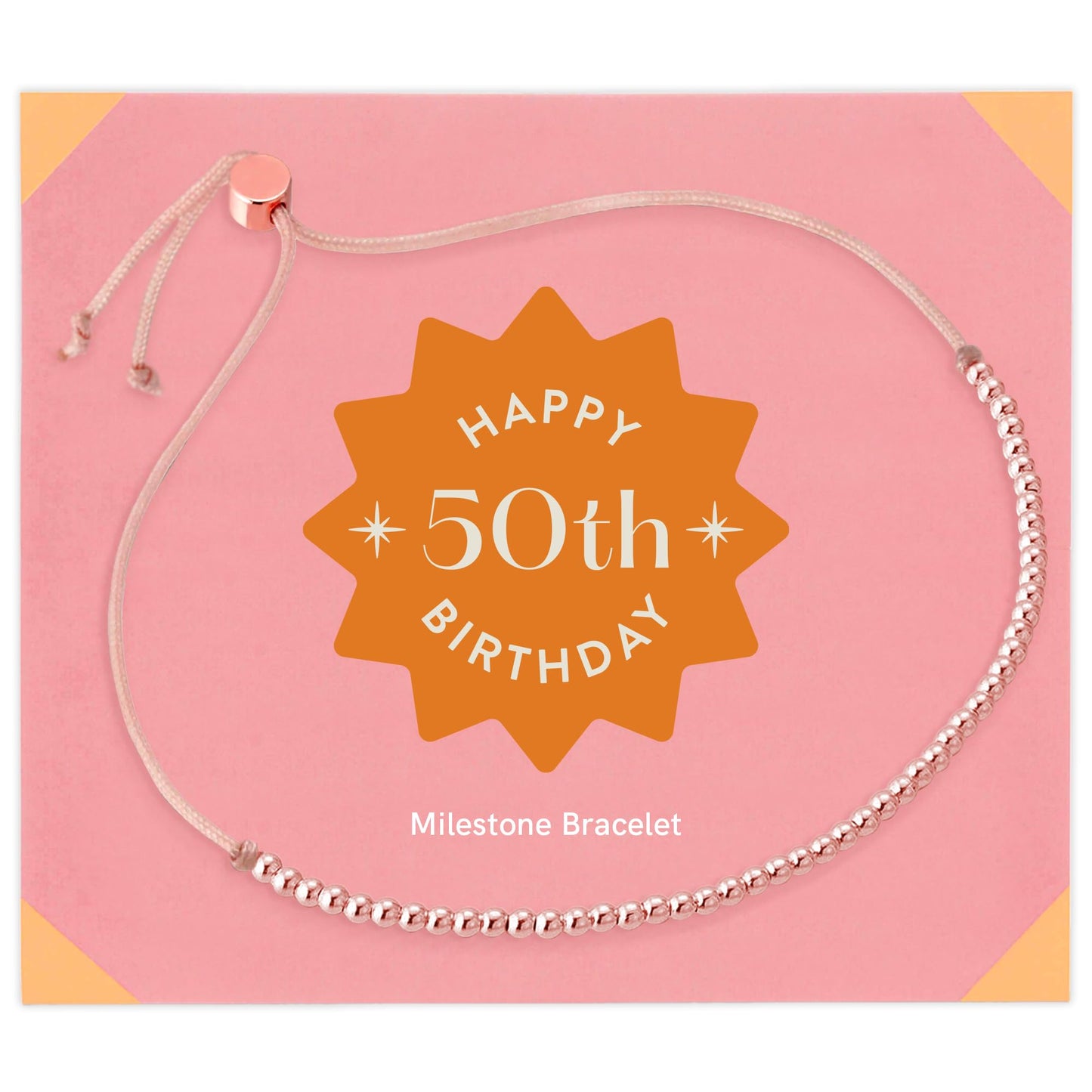 Lucky Feather 50th Birthday Gifts for Women Turning 50-14K Rose Gold Dipped Beads Bracelet on Adjustable Cord, 50th Birthday Jewelry Gift Ideas 50 Year Old Woman