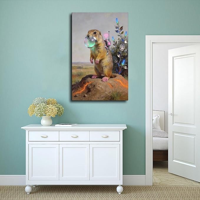 Framed Steampunk Mechanical Prairie Dog Wall Art - Retro-Futuristic Wilderness Poster for Living Room Game Room Decor 24x36inch(60x90cm)