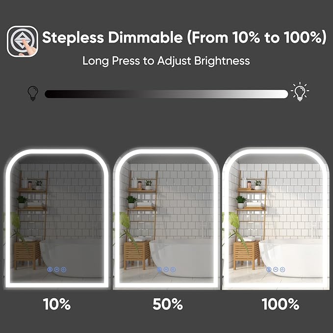 LED Bathroom Mirror, 48"x 30" LED Mirror with Lights for Bathroom, Lighted Vanity Mirrors for Wall, Anti-Fog, Dimmable, Tempered Glass, Memory Function, 3 Colors, Safe Use (White)