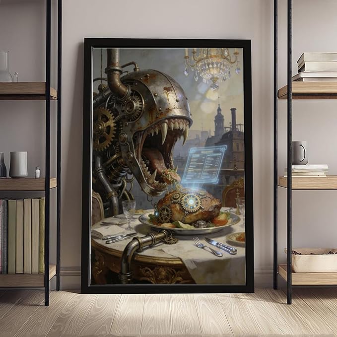 Framed Steampunk Fantasy Wall Art for Living Room And Dining Room Vintage Industrial Decor 24x36in