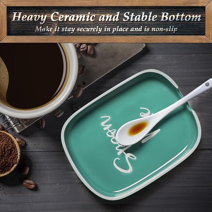 Turquoise Spoon Rest for Stove Top, DAYYET Teal Ceramic Large Spoon Holder, Spoon Rest for Kitchen Counter, Heat-Resistant Cooking Utensil Rest, Teal Kitchen Decor and Accessories