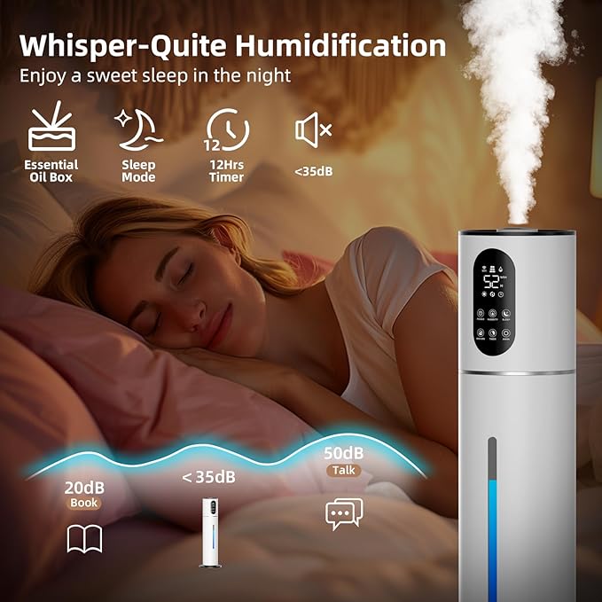 7.8L Smart Humidifier Large Room,2.1Gal humidifier for bedroom with Timer, 360°Nozzle, Top Fill Whole House Cool Mist Quiet Humidifiers for Plants Baby Kids Adults Office (White)