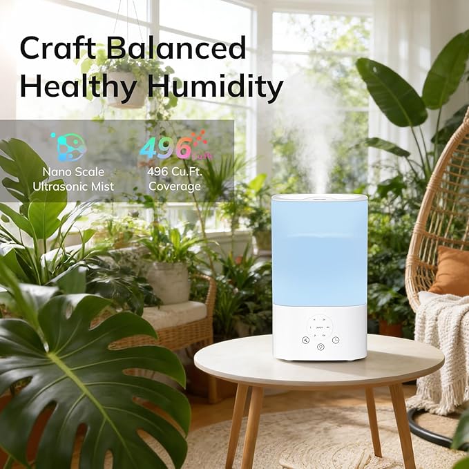 ZAFRO 3.2L Comfort Humidifier for Bedroom, 7 Color LED Night Light, Top Fill Design & Multiple Mist Levels, 24 dB Quiet Ultrasonic Comfort Humidifiers, White, Touch Control