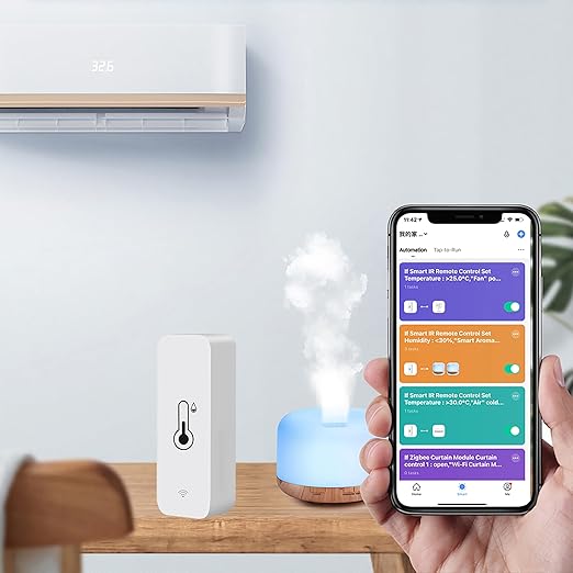 Tuya Smart Wireless Battery Powered Humidity and Temperature Sensor, Free Data Storage Export, Long-Lasting for Home/Basement/Baby Room, Alexa Compatible, Real-Time Alerts via App (4 Pack)