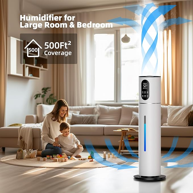 7.8L Smart Humidifier Large Room,2.1Gal humidifier for bedroom with Timer, 360°Nozzle, Top Fill Whole House Cool Mist Quiet Humidifiers for Plants Baby Kids Adults Office (White)