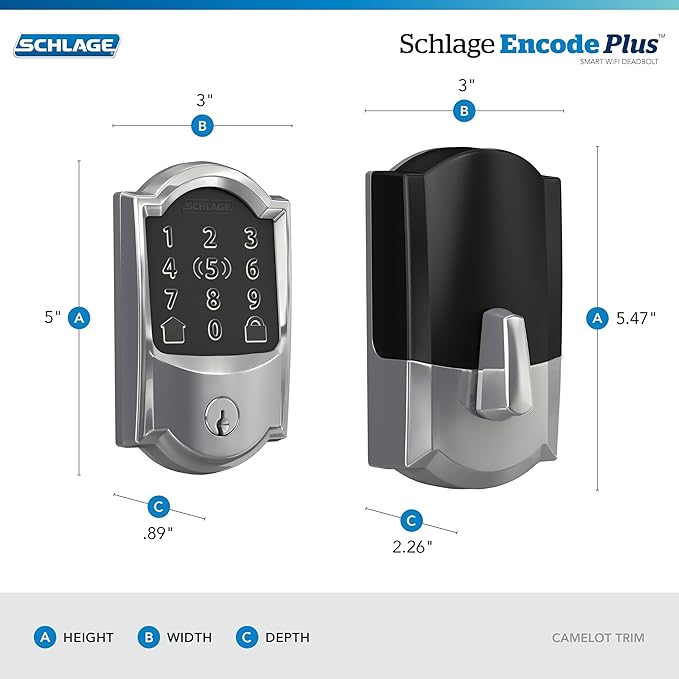 Schlage Encode Plus Smart Wi-Fi Lock for Front Door, Keyless Entry Deadbolt, Unlock with Apple Watch, Built-in WiFi and App Control, Easy Install, Alexa & Apple HomeKit Compatible, Bright Chrome