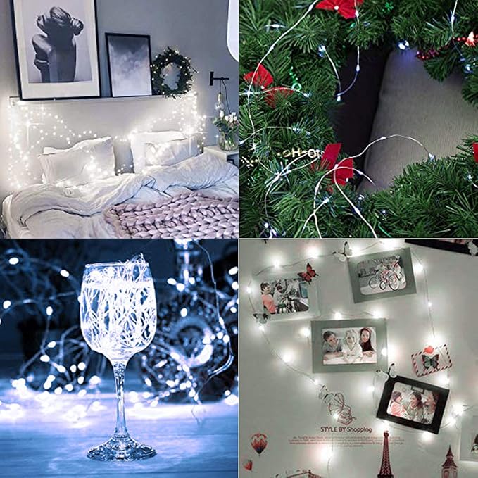 Decute 300LED 99FT Fairy String Lights Christmas Lights Silver Wire with Remote, Firefly Starry Light for DIY Christmas Tree Costume Wedding Party Table Centerpiece Decor Cool White