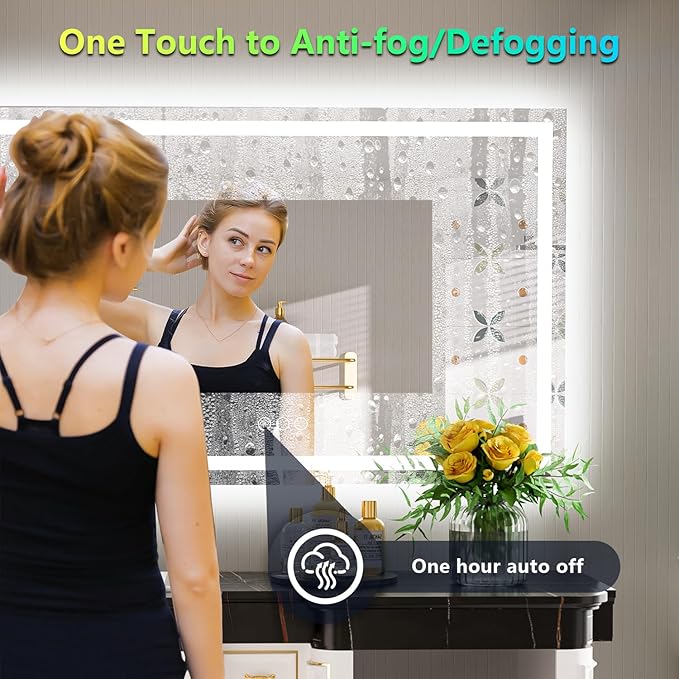 57x36 Inch RGB LED Bathroom Mirror Front Light and RGB Backlit Lighted Vanity Mirror for Bathroom Wall Mounted Dimmable Anti Fog Memory Shatter-Proof IP54 Waterproof Horizontal/Vertical