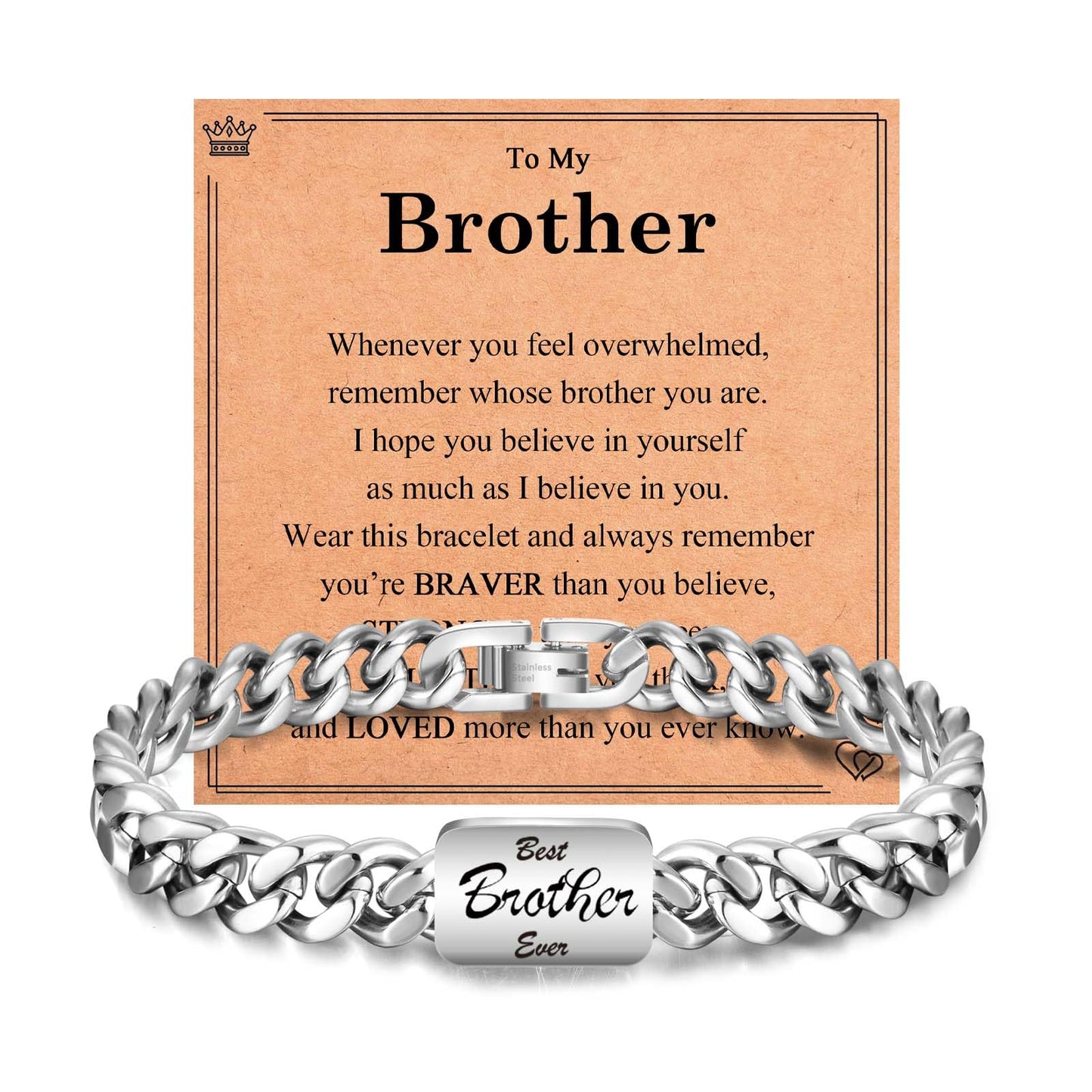 Gifts for Brother Cuban Link Chain Bracelet Easter Basket Stuffers Graduation Christmas Stocking Stuffers Valentines Fathers Day Birthday Gifts for Big Little Older Brother Boys Teens Men