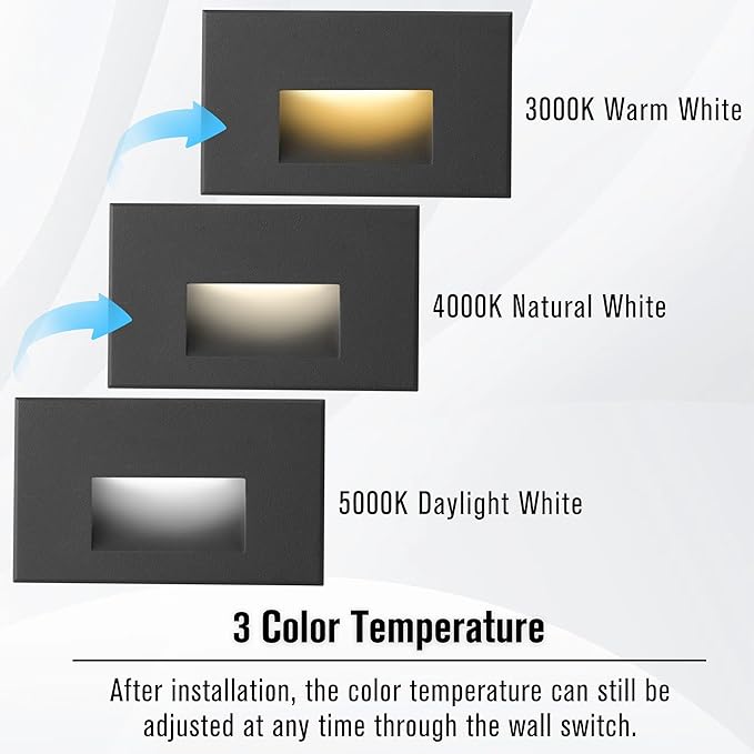 12-Pack LED Step Lights Outdoor Stair Light Indoor, 12V Low Voltage Color Changing 3CCT 3000K/4000K/5000K, 4W 150LM IP66 Waterproof Light for Steps, Horizontal White