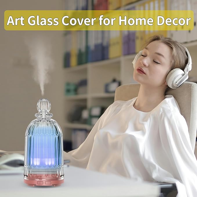 Glass Essential Oil Diffuser, Small Cool Mist Humidifier Glass Cover & Plastic Reservoir with 7 Color LED Lights, Auto Shut-Off for Home, Office, Spa 120ml(Copper Bottom)