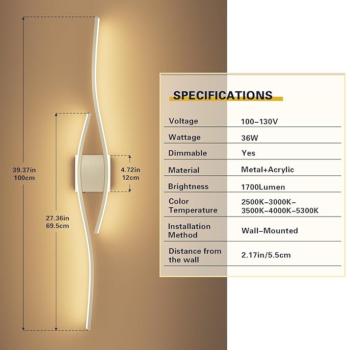 Joossnwell Brushed Nickel Vanity Light for Bathroom Lights Fixtures Modern 5CCT Dimmable Vanity Lights Bar 39.37 Inch Led Bath Light Fixtures Over Mirror