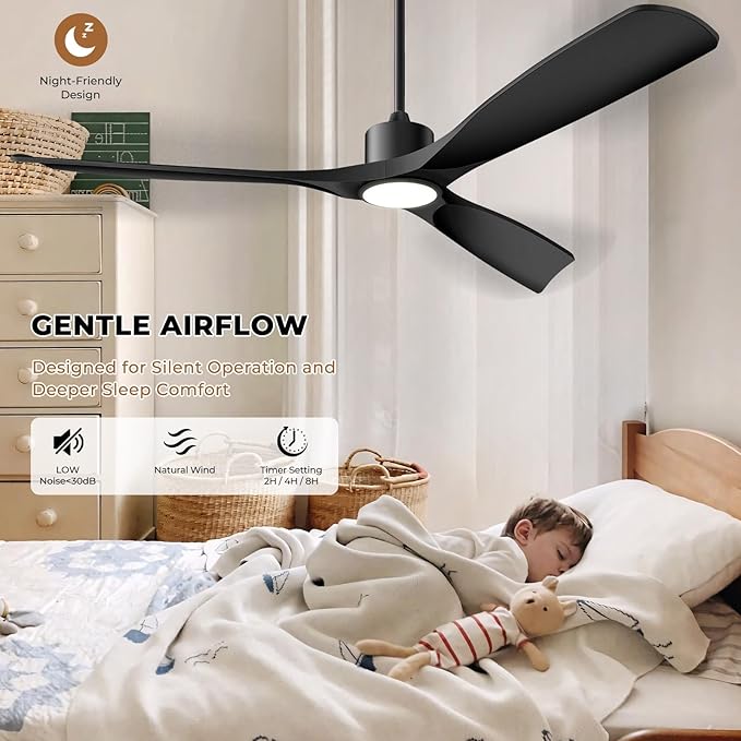 60" Smart Ceiling Fan with Lights,Outdoor Ceiling Fan 3 Blade,Compatible with Alexa/Gg/App/Remote,3-Color Light 6-Speed Quiet Reversible DC Motor for Patio,Black