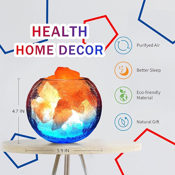 USB Himalayan Salt Lamp, Salt Rock Lamp with Natural Salt Chunks Bring Visual Impact of Ice and Fire to you, Used for Desk, Bedroom, Living Room and Gift - Color Changing + Warm Light Mode