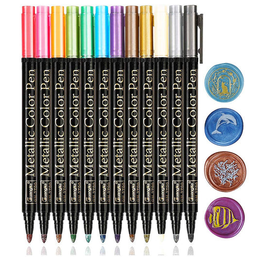 Wax Seal Pen Kit, ANBOSE 12PCS Metallic Marker Color Pen for Decorating Wax Seal Stamp, Premium Wax Seal Pen Set for Wedding Wax Envelope Seal, Fit All Wax Seal Beads or Wax Seal Sticks