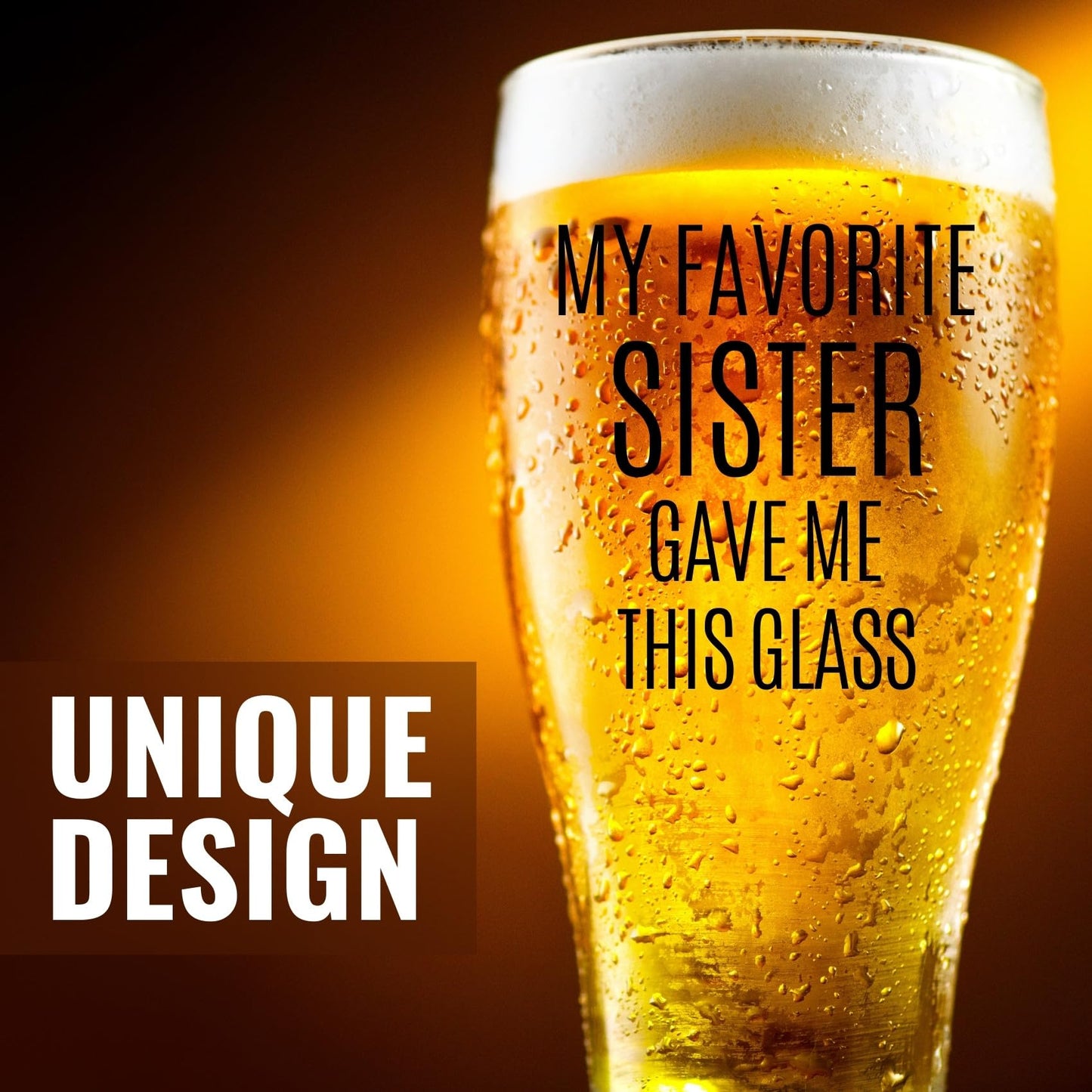 Onebttl Brother Gifts from Sister, Beer Glass Funny Gift Idea for the Best Brother for Christmas, Father's Day, Birthday, Box and Greeting Card Included