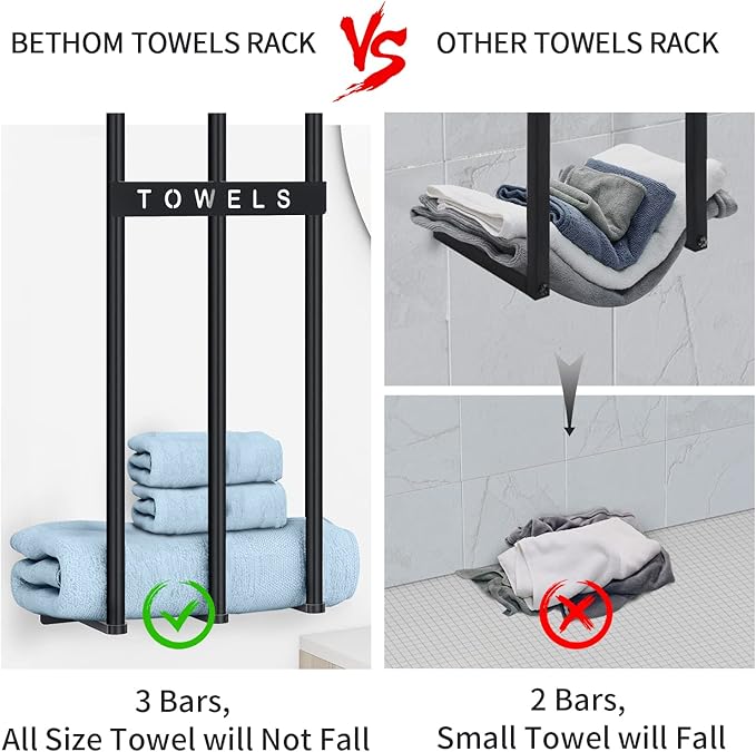 Towel Racks for Bathroom, 30 Inch Towel Rack for Rolled Towels, Wall Mounted Towel Rack for Small Bathroom, Modern Bath Towel Holder for Space Saving, Black