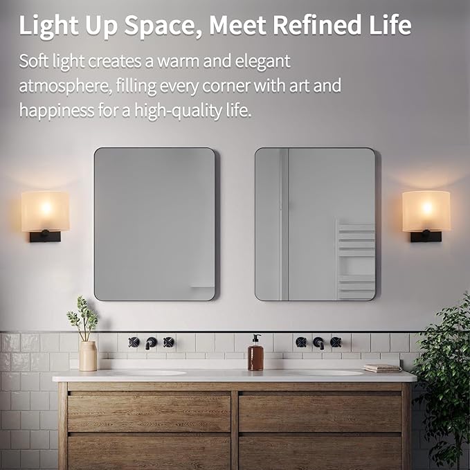 Hardwired Wall Sconces Set of 2, Modern Acrylic Shade Wall Light Fixture, Black Walls Mounted Lamp with Ceramic Lamp Holder, Classic E26 Bulb Walls Lighting for Bedroom, Hallway 【No Bulb Included】