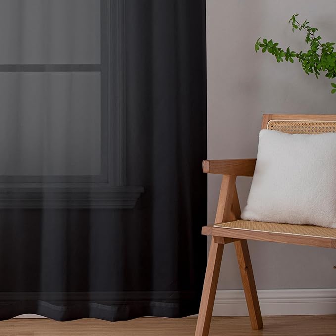 Aiyufeng Black Sheer Curtains 63 Inches Long Light Weight Soft Semi Voile Drapes, Window Curtain Sheers Elegant Rod Pocket Top for Bedroom Living Room, Each is 40W x 63L