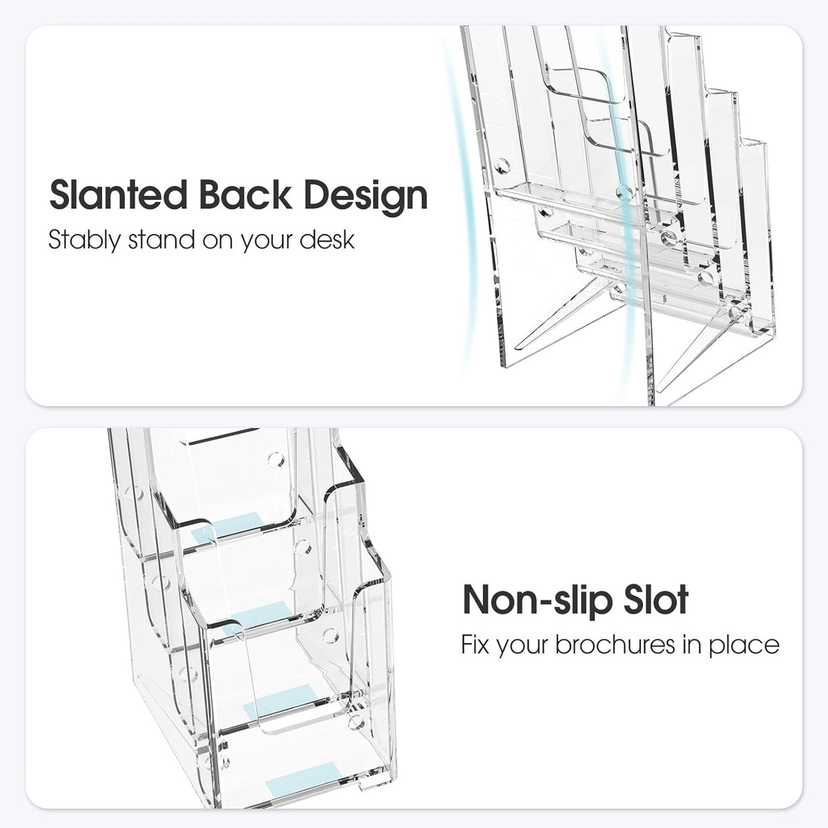 MaxGear Acrylic Brochure Holder, 4 Inch Wide 4 Tier Clear Literature Display Stand, Premium Plastic Pamphlet Holder, Multi-Pocket Wall Mount or Countertop Organizer for Office or Home, 6 Pack