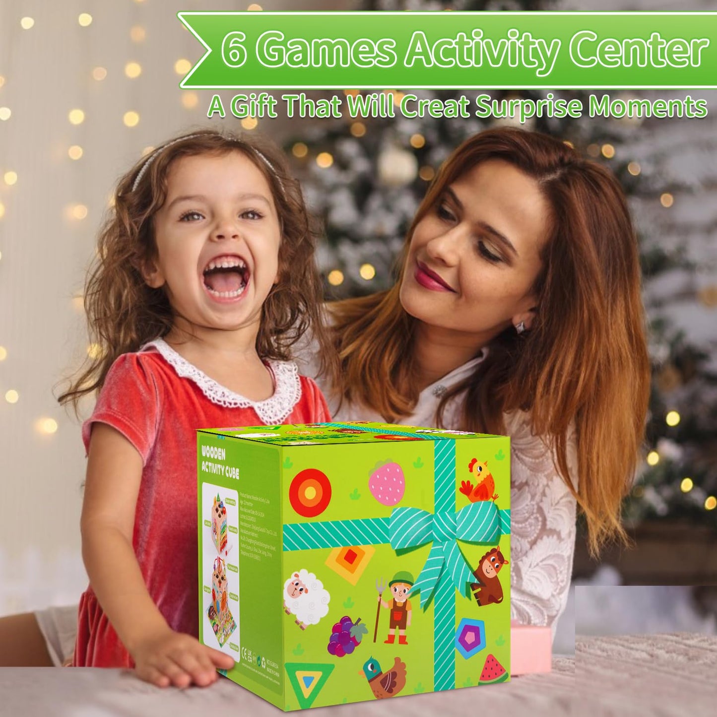 Toddler Wooden Activity Cube Toys, Montessori Toys for 1 2 3 Year Old Boy Girl, Educational Learning Toy for Toddlers 1-3 2-4 Years, Sensory Infant First 1st 2nd one two Christmas Birthday Gifts