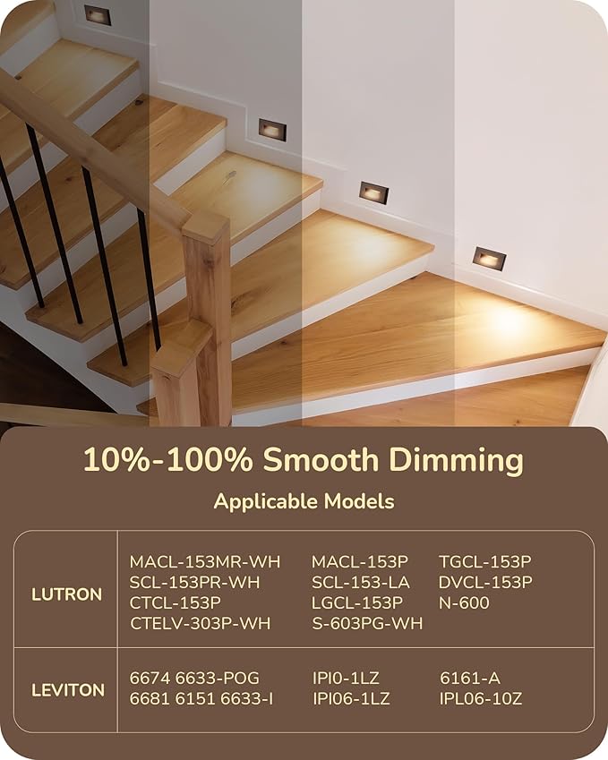 EDISHINE 6 Pack 120V 3CCT Indoor Outdoor Step Lights, 2.5W 150LM Oil-Rubber Bronze LED Stair Lights, 2700K-5000K 5%-100% Dimmable IP65 Waterproof Aluminum Concrete Step Lights, CRI90, Beam Angle 30°