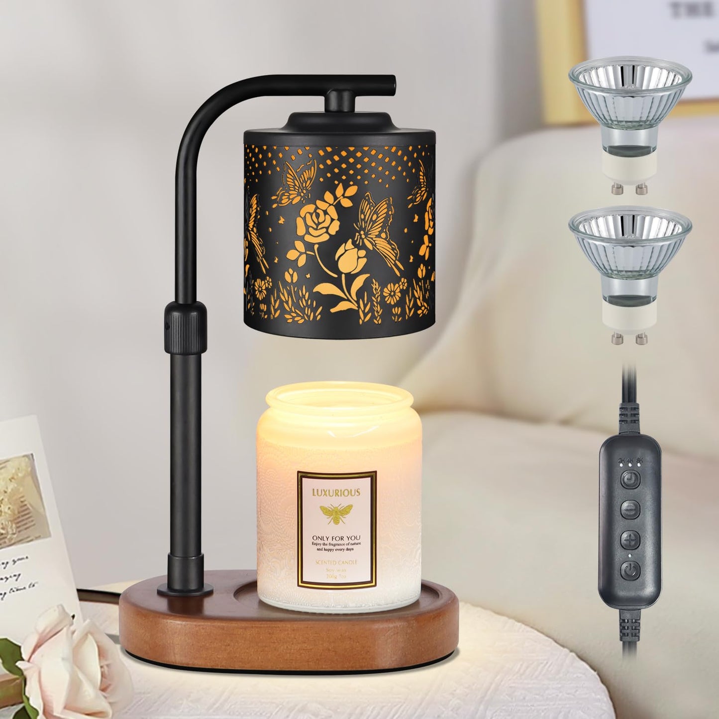 Candle Warmer Lamp,Birthday Gifts for Women Mom,Adjustable Height for Scented Jar Candles,Electric Candle Lamp Warmer for Home Decor(Butterfly Roses)