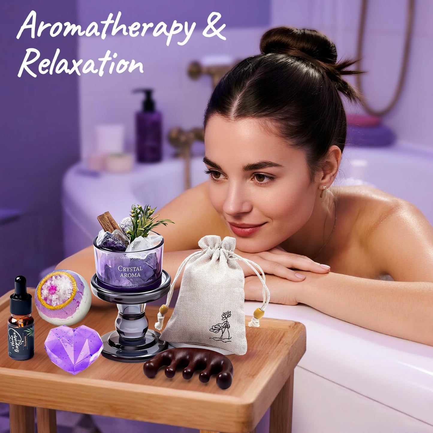 Golray Lavender Gifts for Women Friendship Gift Basket, Purple Dream Healing Fireless Aromatherapy/Thermos Set, 30th 40th 50th Women Self Care Spa Birthday Gifts for Her Sister Mom