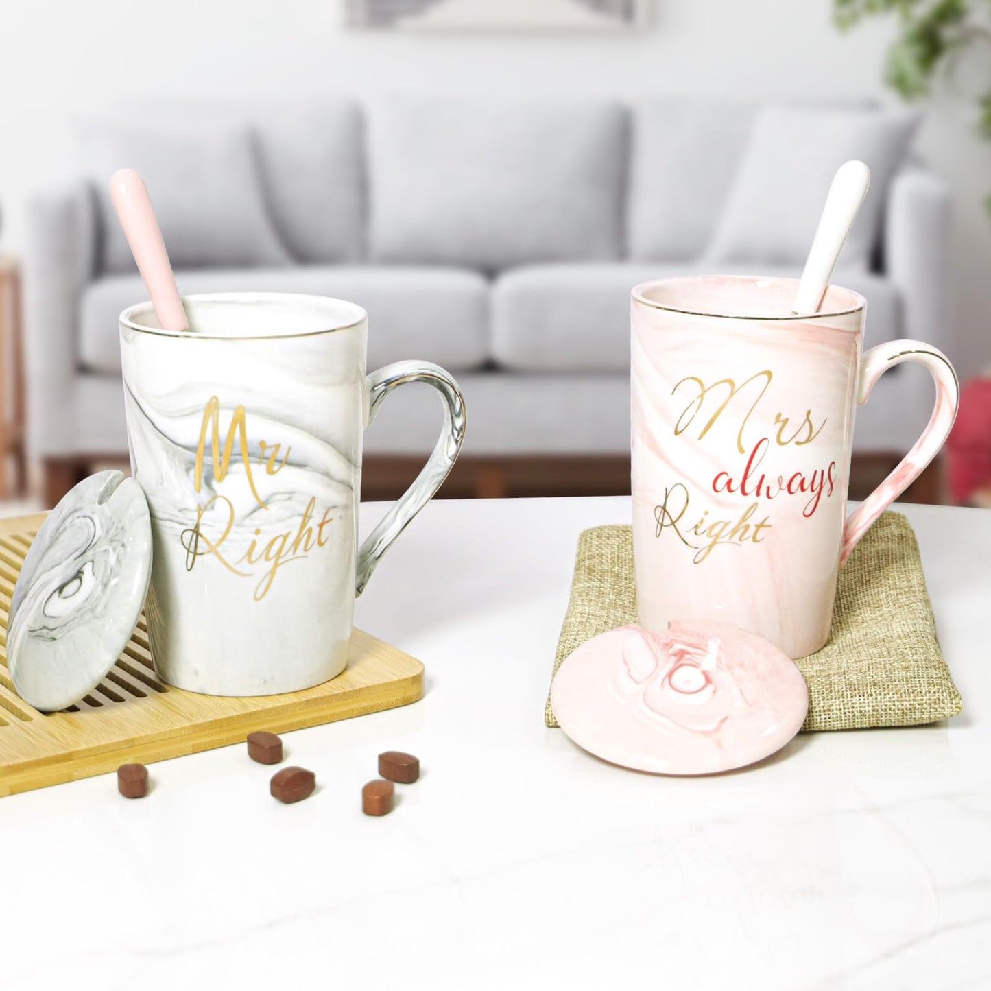 Mr and Mrs Gifts, Engagement Anniversary Wedding Gifts for Couple Newlyweds, Couple Mugs Set 14oz, Christmas Valentines Bridal Shower Presents for Bride Him Her (Type 3)