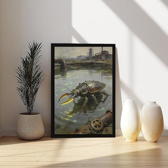 Framed Industrial Fantasy Wall Art for Living Room TV Wall Post Apocalyptic Style Home Decor 20x30in