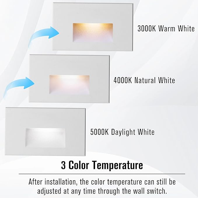 Step Lights Outdoor Indoor Stair Lights LED, 3CCT 12V Low Voltage 4W Color Changing 3000K/4000K/5000K 150LM, White IP66 Waterproof, Horizontal Light for Stairs, 6-Pack
