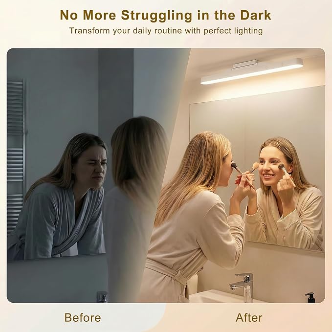 4W Dimmable Mirror Lights, Magnetic Rechargeable LED Light Bar, Wireless Stick on Closet Lights for Kitchen, Pantry, Wardrobe, Vanity Mirror，Gun Safe, Modern Battery Powered Night Light（1pcs）