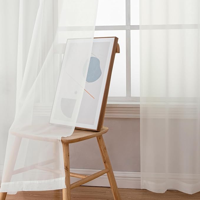 Aiyufeng 108 Inch Ivory Sheer Window Curtains for Farmhouse, Rod Pocket Voile Window Treatment Vertical Panels for Study Room/Bedroom/Living Room, Ivory, W59 x L108, 2 Panels